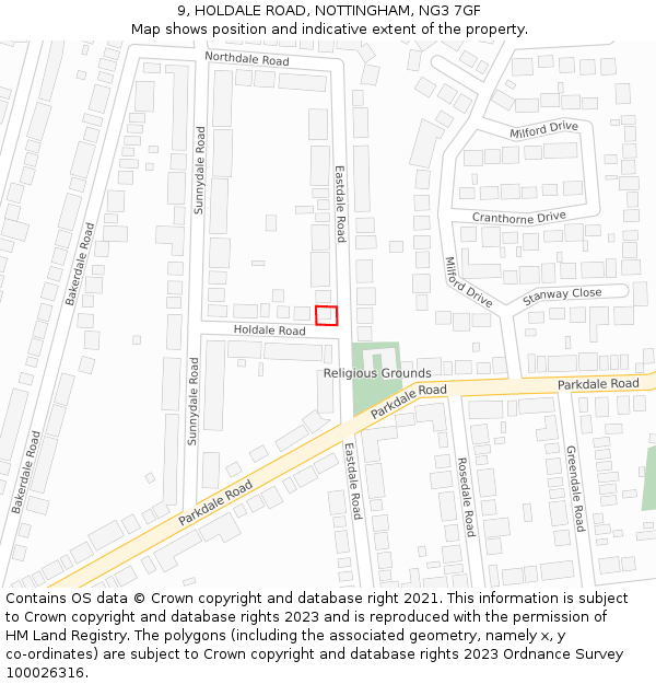9, HOLDALE ROAD, NOTTINGHAM, NG3 7GF: Location map and indicative extent of plot