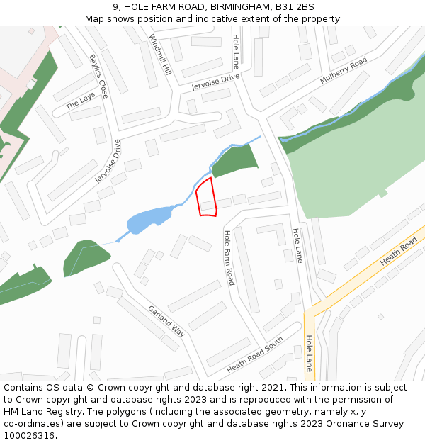 9, HOLE FARM ROAD, BIRMINGHAM, B31 2BS: Location map and indicative extent of plot