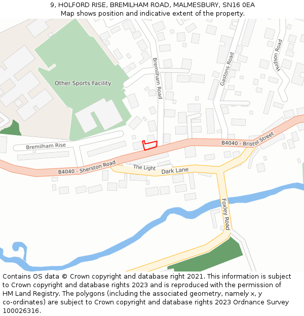 9, HOLFORD RISE, BREMILHAM ROAD, MALMESBURY, SN16 0EA: Location map and indicative extent of plot