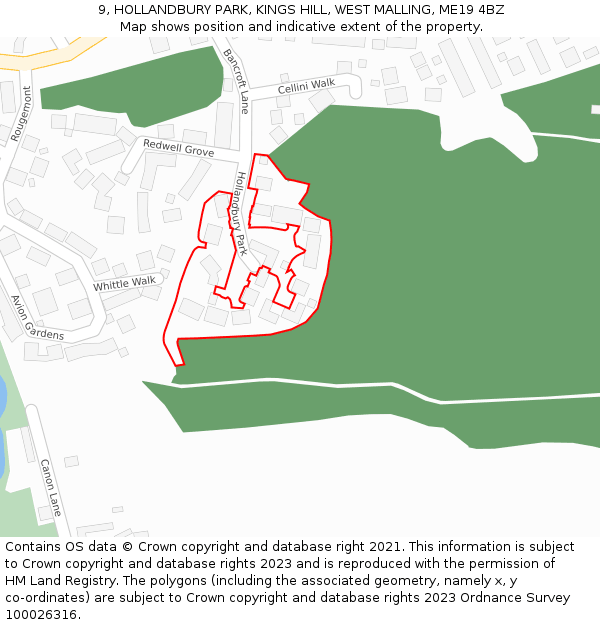 9, HOLLANDBURY PARK, KINGS HILL, WEST MALLING, ME19 4BZ: Location map and indicative extent of plot