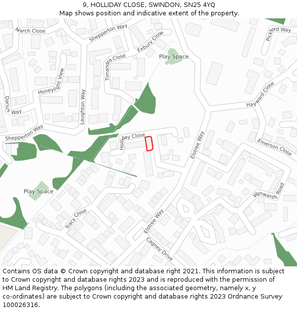 9, HOLLIDAY CLOSE, SWINDON, SN25 4YQ: Location map and indicative extent of plot