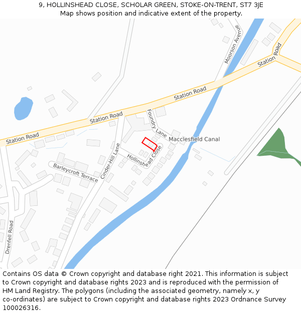 9, HOLLINSHEAD CLOSE, SCHOLAR GREEN, STOKE-ON-TRENT, ST7 3JE: Location map and indicative extent of plot