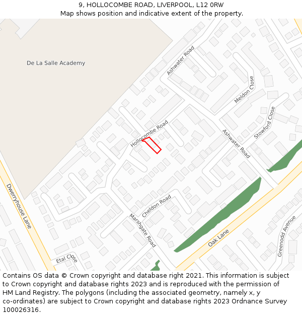 9, HOLLOCOMBE ROAD, LIVERPOOL, L12 0RW: Location map and indicative extent of plot