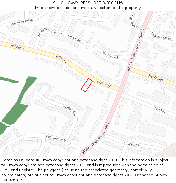 9, HOLLOWAY, PERSHORE, WR10 1HW: Location map and indicative extent of plot