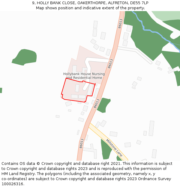 9, HOLLY BANK CLOSE, OAKERTHORPE, ALFRETON, DE55 7LP: Location map and indicative extent of plot