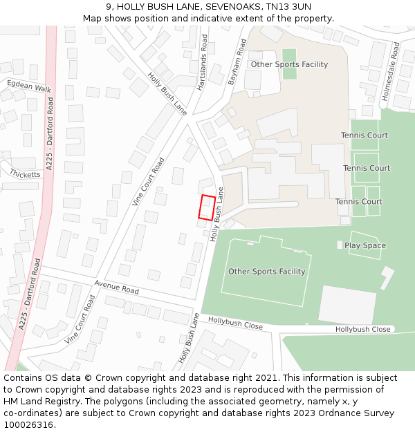 9, HOLLY BUSH LANE, SEVENOAKS, TN13 3UN: Location map and indicative extent of plot