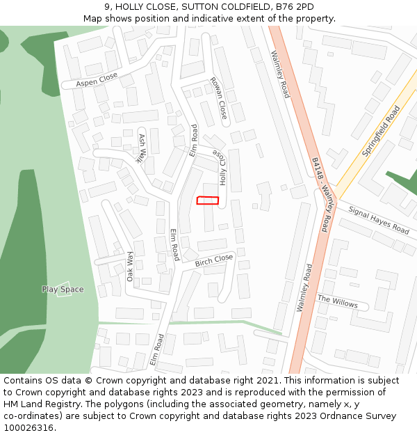9, HOLLY CLOSE, SUTTON COLDFIELD, B76 2PD: Location map and indicative extent of plot