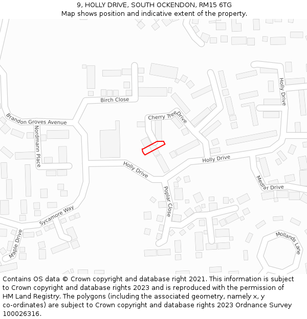 9, HOLLY DRIVE, SOUTH OCKENDON, RM15 6TG: Location map and indicative extent of plot