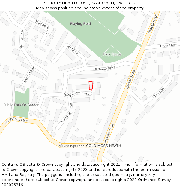 9, HOLLY HEATH CLOSE, SANDBACH, CW11 4HU: Location map and indicative extent of plot