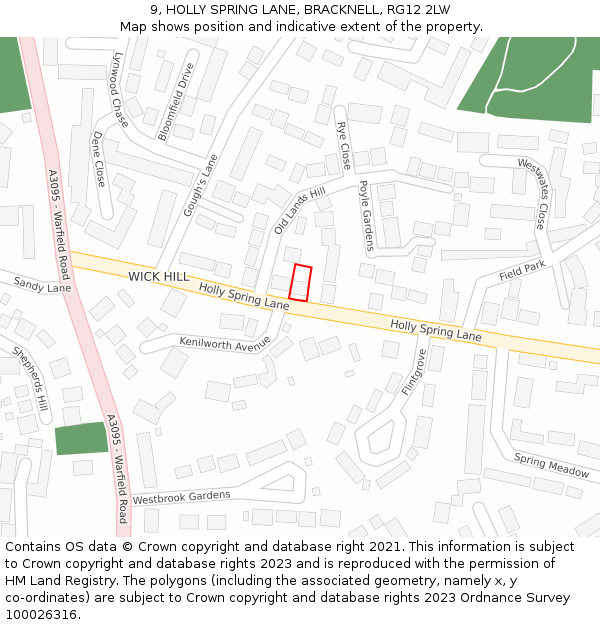 9, HOLLY SPRING LANE, BRACKNELL, RG12 2LW: Location map and indicative extent of plot