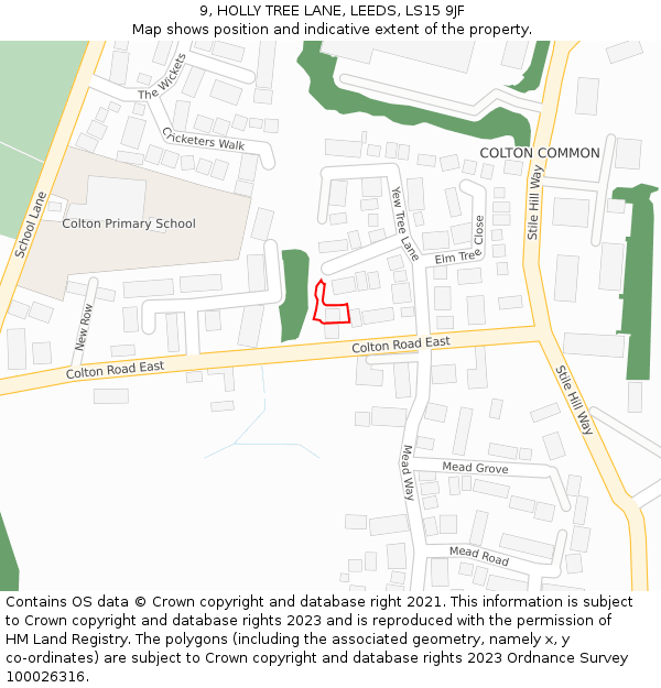 9, HOLLY TREE LANE, LEEDS, LS15 9JF: Location map and indicative extent of plot
