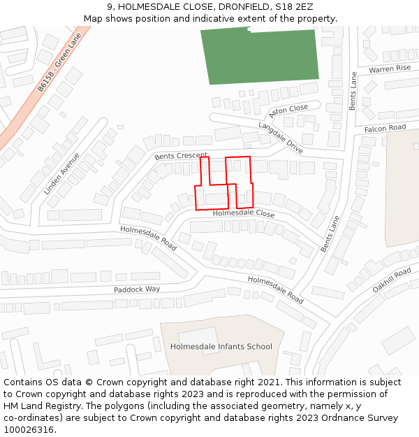 9, HOLMESDALE CLOSE, DRONFIELD, S18 2EZ: Location map and indicative extent of plot