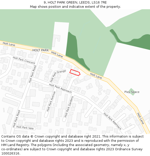9, HOLT PARK GREEN, LEEDS, LS16 7RE: Location map and indicative extent of plot