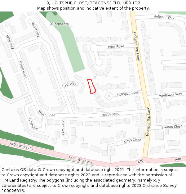 9, HOLTSPUR CLOSE, BEACONSFIELD, HP9 1DP: Location map and indicative extent of plot