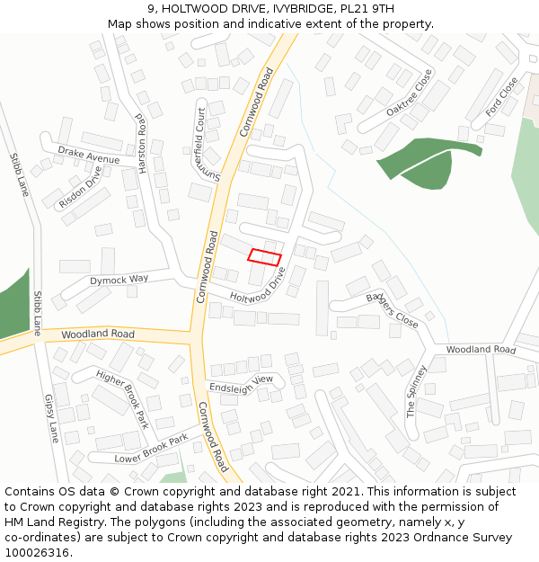 9, HOLTWOOD DRIVE, IVYBRIDGE, PL21 9TH: Location map and indicative extent of plot
