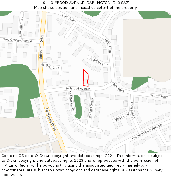 9, HOLYROOD AVENUE, DARLINGTON, DL3 8AZ: Location map and indicative extent of plot