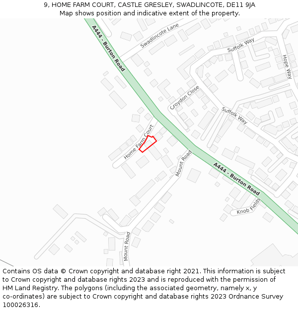 9, HOME FARM COURT, CASTLE GRESLEY, SWADLINCOTE, DE11 9JA: Location map and indicative extent of plot