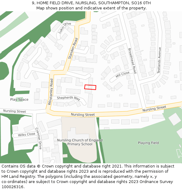 9, HOME FIELD DRIVE, NURSLING, SOUTHAMPTON, SO16 0TH: Location map and indicative extent of plot