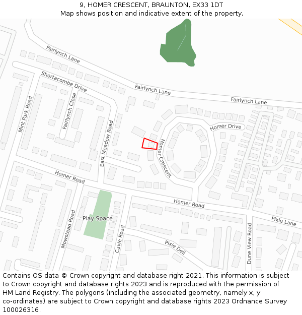 9, HOMER CRESCENT, BRAUNTON, EX33 1DT: Location map and indicative extent of plot