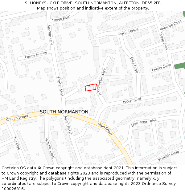 9, HONEYSUCKLE DRIVE, SOUTH NORMANTON, ALFRETON, DE55 2FR: Location map and indicative extent of plot