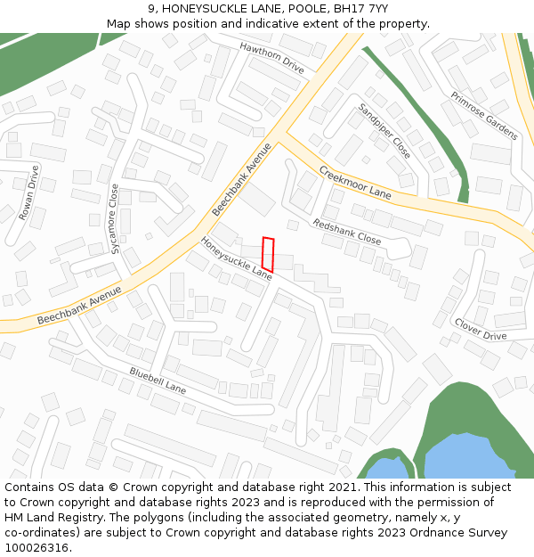 9, HONEYSUCKLE LANE, POOLE, BH17 7YY: Location map and indicative extent of plot