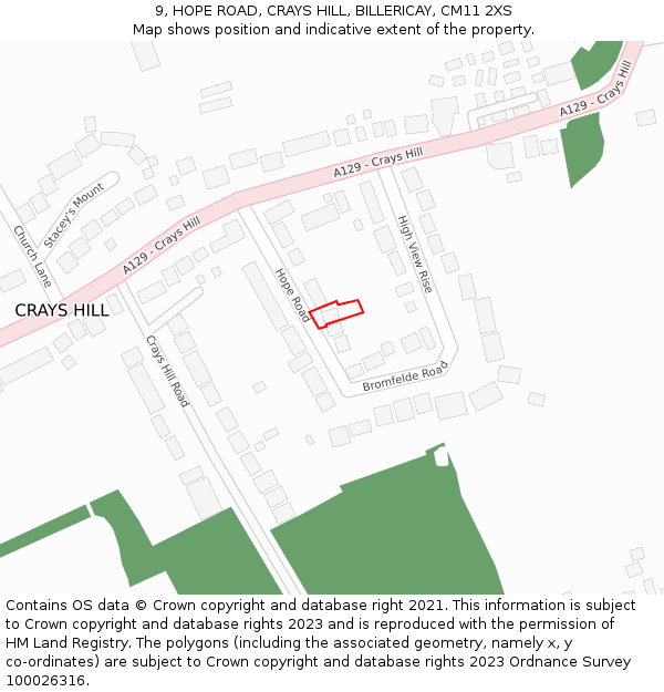 9, HOPE ROAD, CRAYS HILL, BILLERICAY, CM11 2XS: Location map and indicative extent of plot