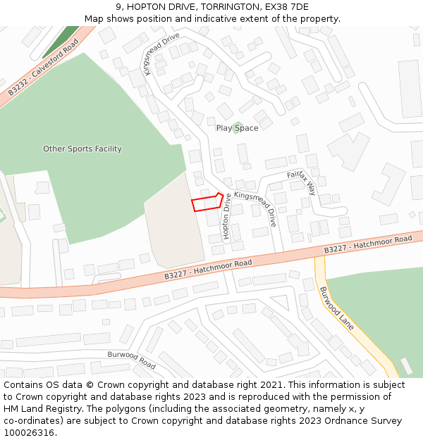 9, HOPTON DRIVE, TORRINGTON, EX38 7DE: Location map and indicative extent of plot