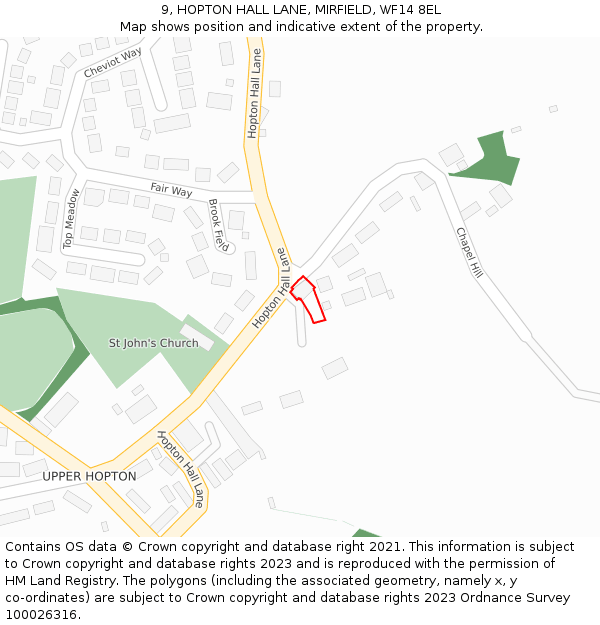 9, HOPTON HALL LANE, MIRFIELD, WF14 8EL: Location map and indicative extent of plot