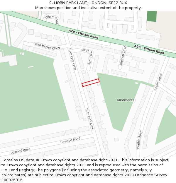 9, HORN PARK LANE, LONDON, SE12 8UX: Location map and indicative extent of plot