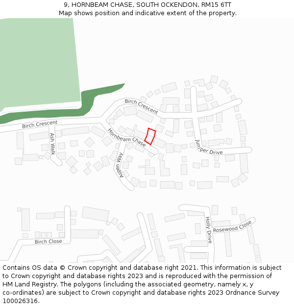 9, HORNBEAM CHASE, SOUTH OCKENDON, RM15 6TT: Location map and indicative extent of plot