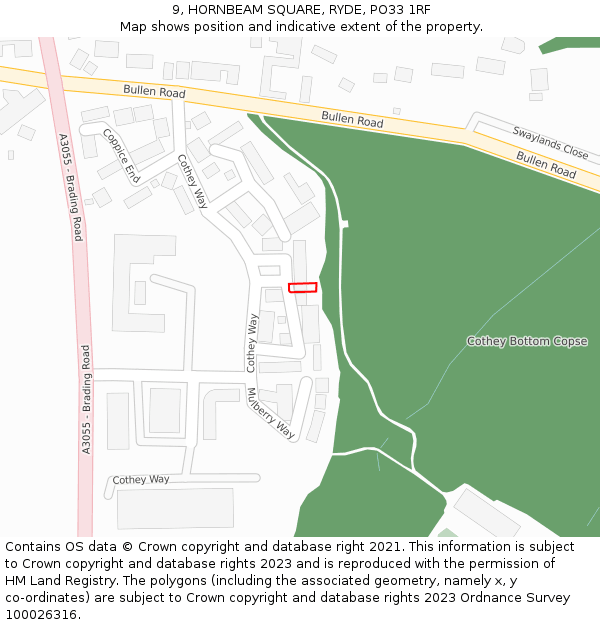 9, HORNBEAM SQUARE, RYDE, PO33 1RF: Location map and indicative extent of plot