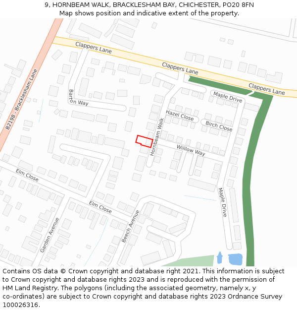 9, HORNBEAM WALK, BRACKLESHAM BAY, CHICHESTER, PO20 8FN: Location map and indicative extent of plot