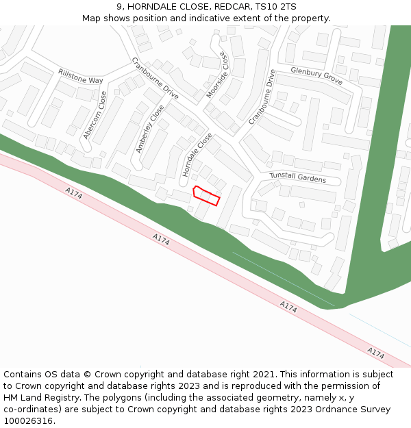 9, HORNDALE CLOSE, REDCAR, TS10 2TS: Location map and indicative extent of plot
