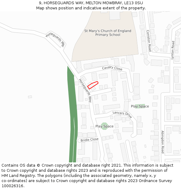 9, HORSEGUARDS WAY, MELTON MOWBRAY, LE13 0SU: Location map and indicative extent of plot