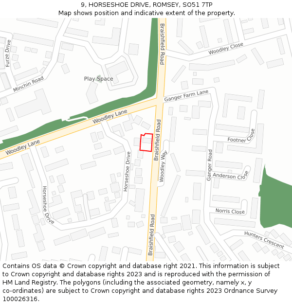 9, HORSESHOE DRIVE, ROMSEY, SO51 7TP: Location map and indicative extent of plot