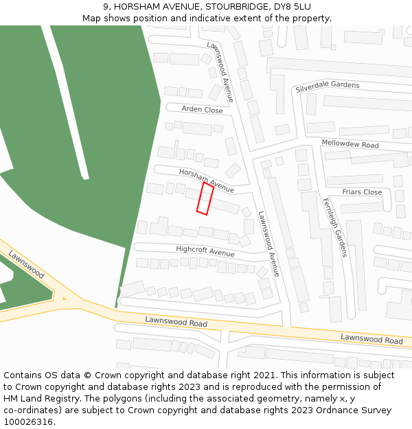 9, HORSHAM AVENUE, STOURBRIDGE, DY8 5LU: Location map and indicative extent of plot