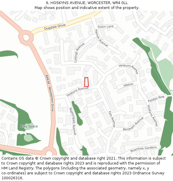 9, HOSKYNS AVENUE, WORCESTER, WR4 0LL: Location map and indicative extent of plot