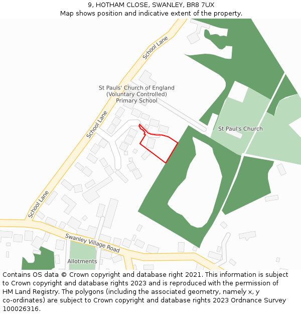 9, HOTHAM CLOSE, SWANLEY, BR8 7UX: Location map and indicative extent of plot
