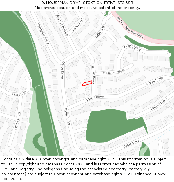 9, HOUSEMAN DRIVE, STOKE-ON-TRENT, ST3 5SB: Location map and indicative extent of plot