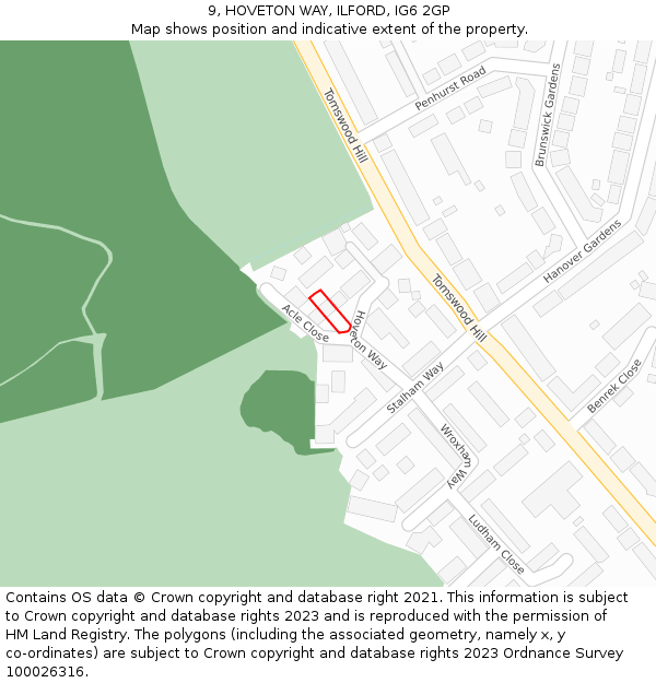 9, HOVETON WAY, ILFORD, IG6 2GP: Location map and indicative extent of plot