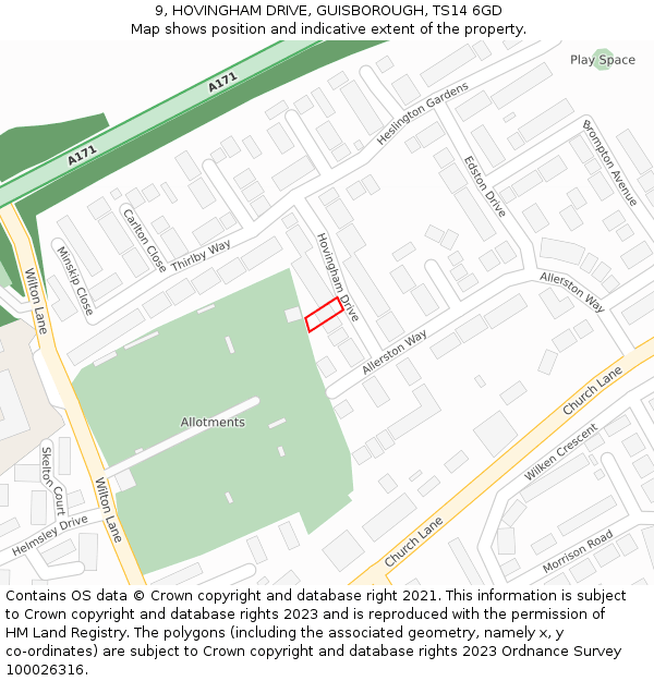 9, HOVINGHAM DRIVE, GUISBOROUGH, TS14 6GD: Location map and indicative extent of plot