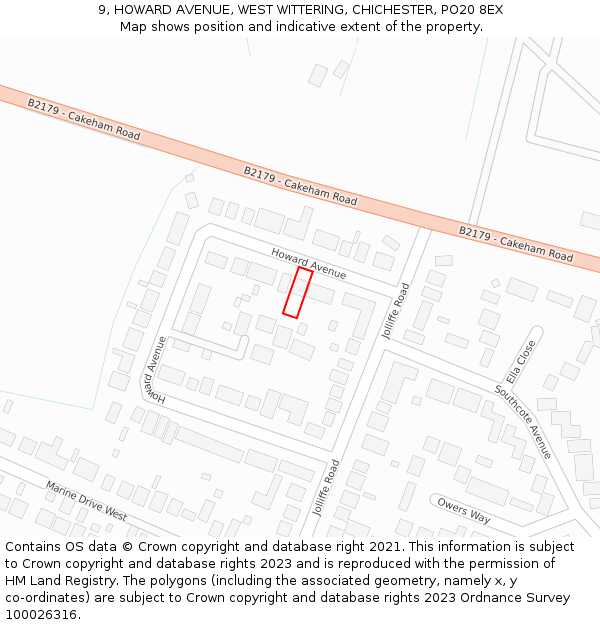 9, HOWARD AVENUE, WEST WITTERING, CHICHESTER, PO20 8EX: Location map and indicative extent of plot