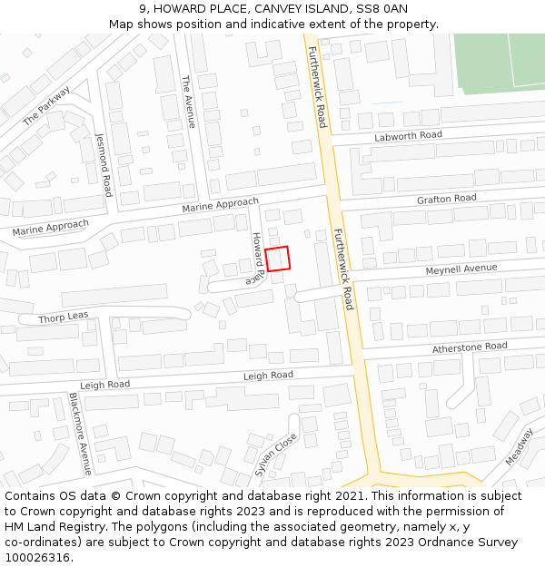 9, HOWARD PLACE, CANVEY ISLAND, SS8 0AN: Location map and indicative extent of plot
