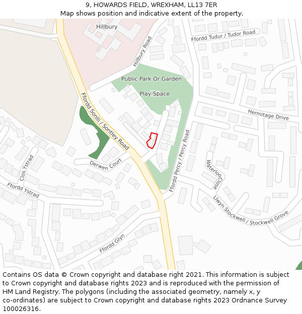 9, HOWARDS FIELD, WREXHAM, LL13 7ER: Location map and indicative extent of plot