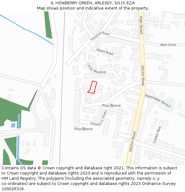 9, HOWBERRY GREEN, ARLESEY, SG15 6ZA: Location map and indicative extent of plot