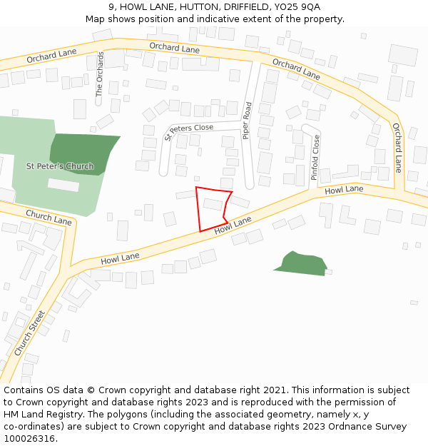 9, HOWL LANE, HUTTON, DRIFFIELD, YO25 9QA: Location map and indicative extent of plot