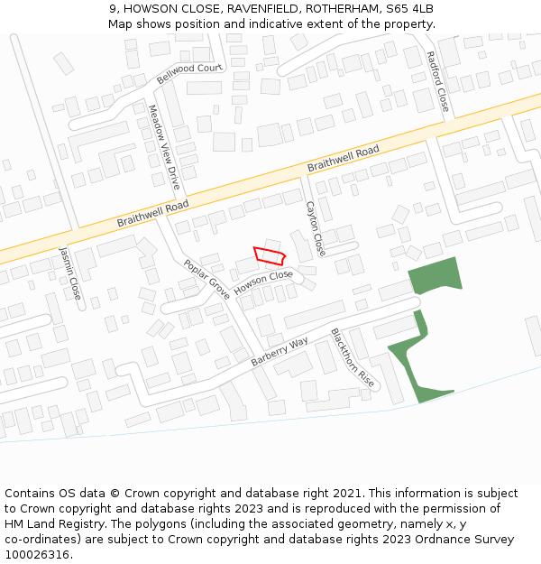 9, HOWSON CLOSE, RAVENFIELD, ROTHERHAM, S65 4LB: Location map and indicative extent of plot