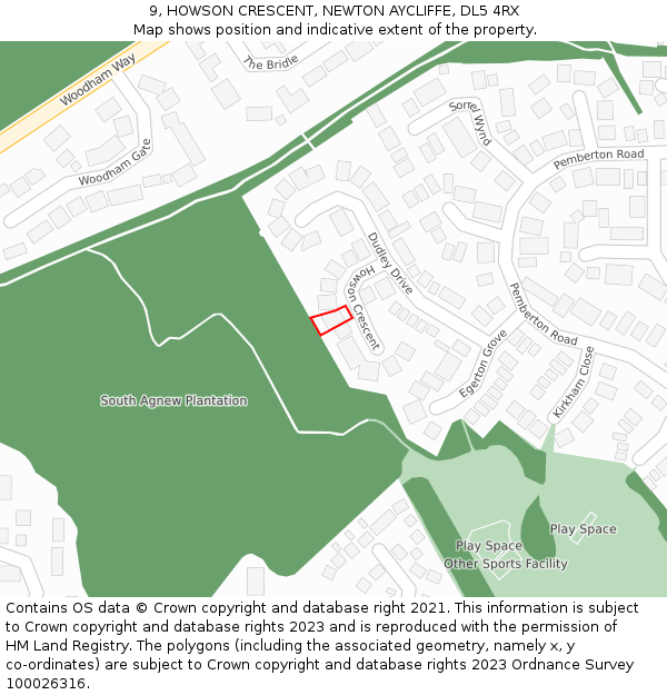 9, HOWSON CRESCENT, NEWTON AYCLIFFE, DL5 4RX: Location map and indicative extent of plot