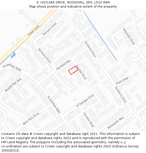 9, HOYLAKE DRIVE, WOODHALL SPA, LN10 6WA: Location map and indicative extent of plot