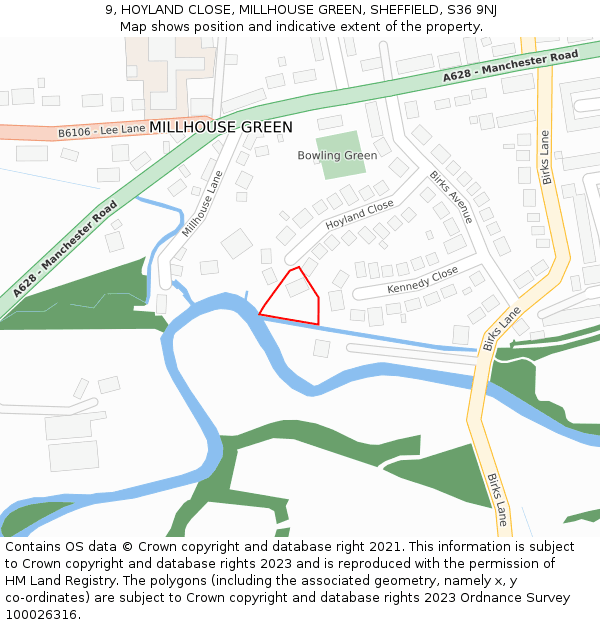 9, HOYLAND CLOSE, MILLHOUSE GREEN, SHEFFIELD, S36 9NJ: Location map and indicative extent of plot